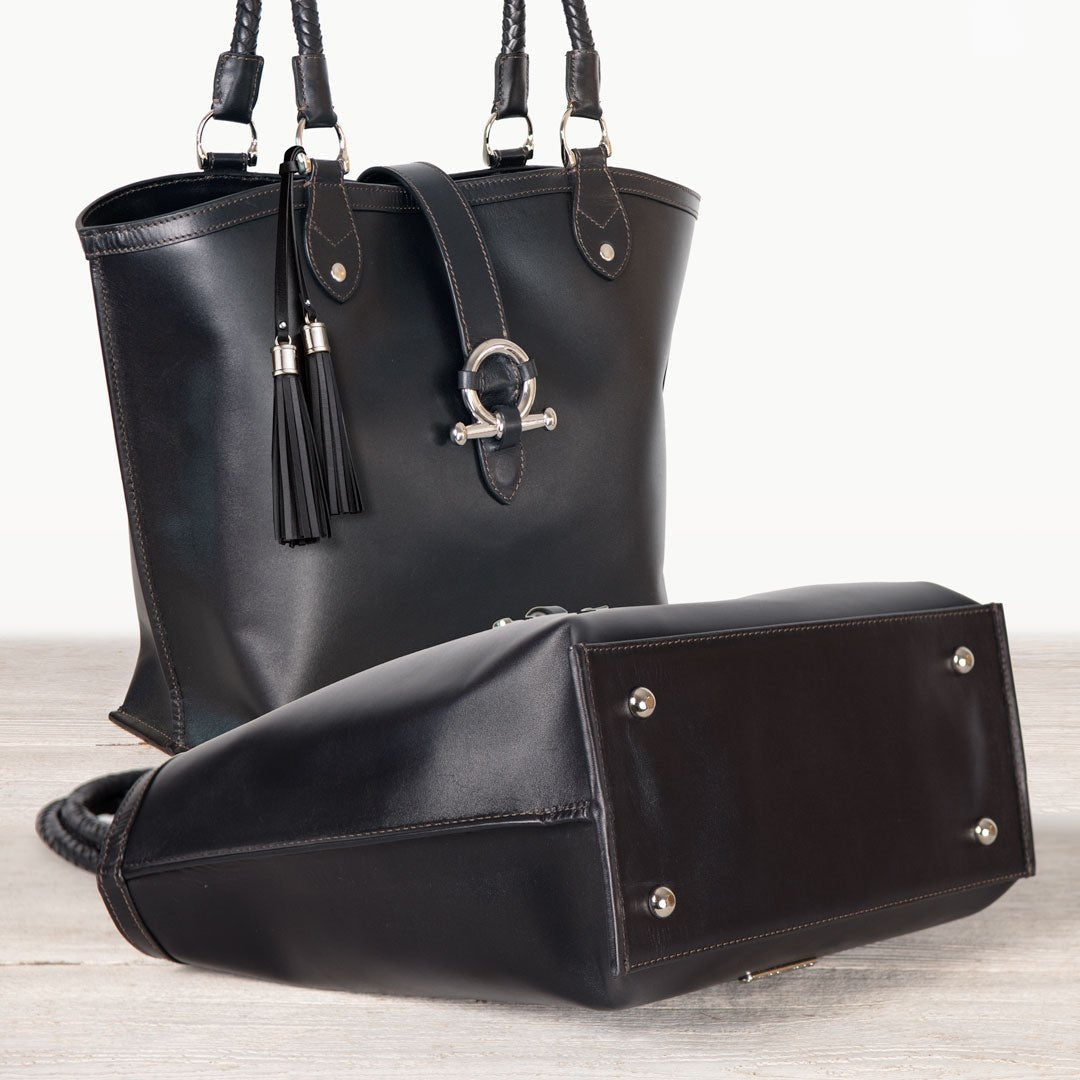 Urban Equestrian Del Rey -Horse Bit Tote Luxury Leather Handbag in Black