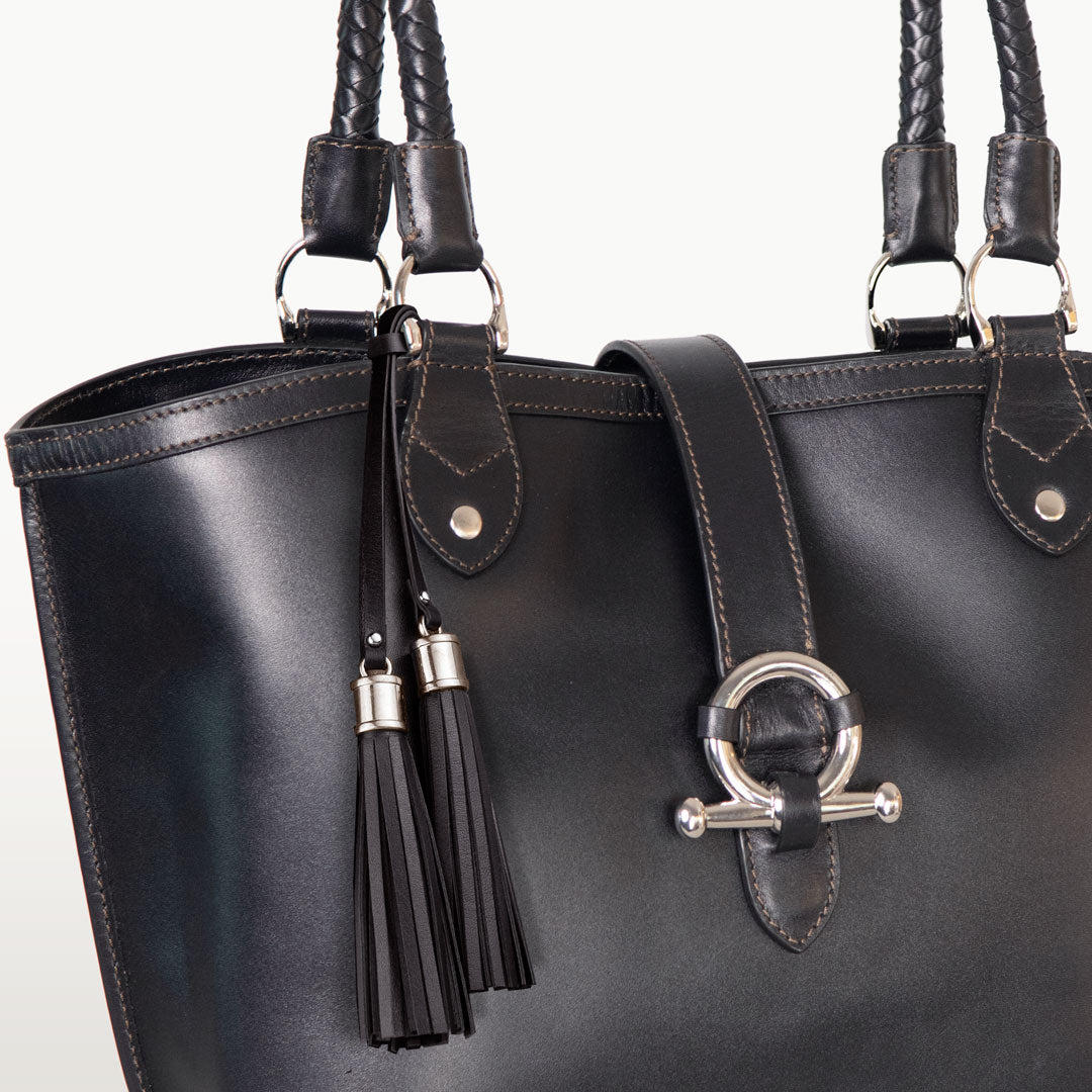 Urban Equestrian Del Rey -Horse Bit Tote Luxury Leather Handbag in Black