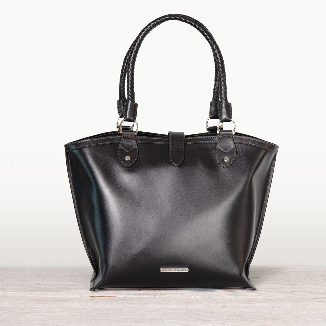 Urban Equestrian Del Rey -Horse Bit Tote Luxury Leather Handbag in Black