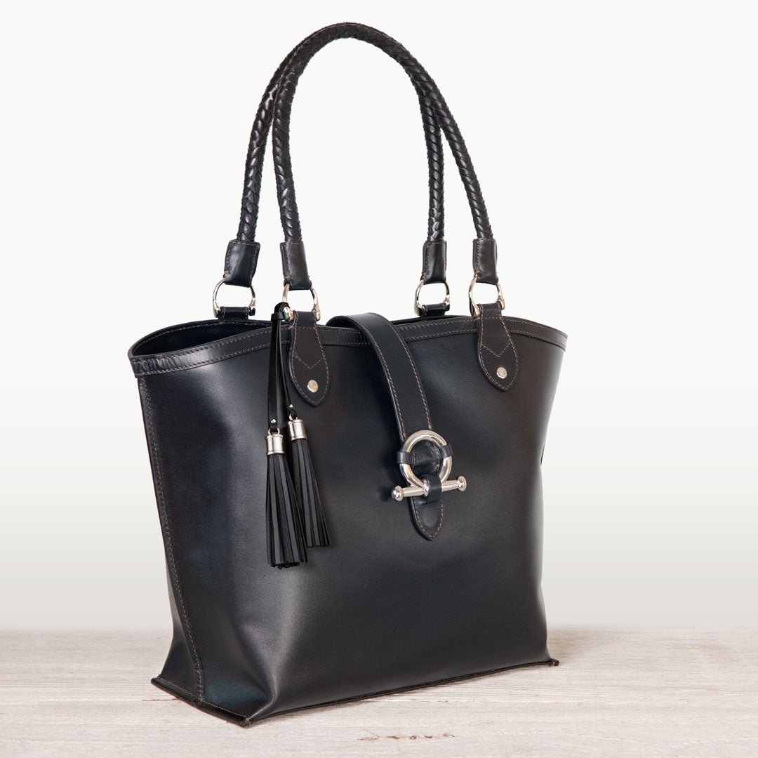 Urban Equestrian Del Rey -Horse Bit Tote Luxury Leather Handbag in Black