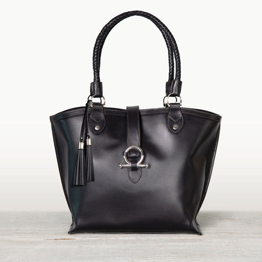 Urban Equestrian Del Rey -Horse Bit Tote Luxury Leather Handbag in Black