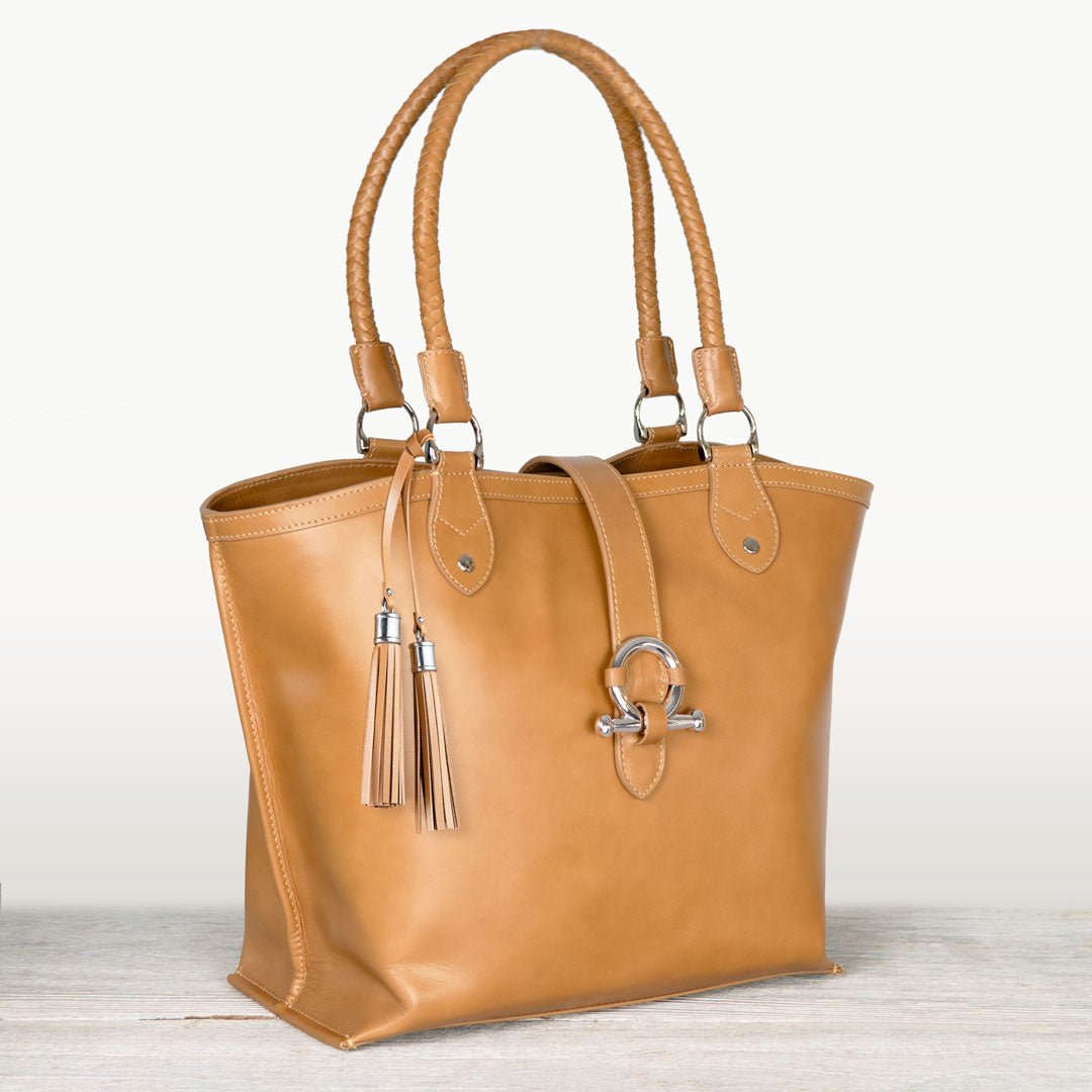 Urban Equestrian Del Rey - Horse Bit Tote Luxury Leather Handbag in Caramel