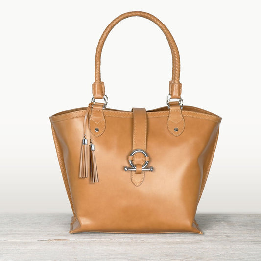 Urban Equestrian Del Rey - Horse Bit Tote Luxury Leather Handbag in Caramel