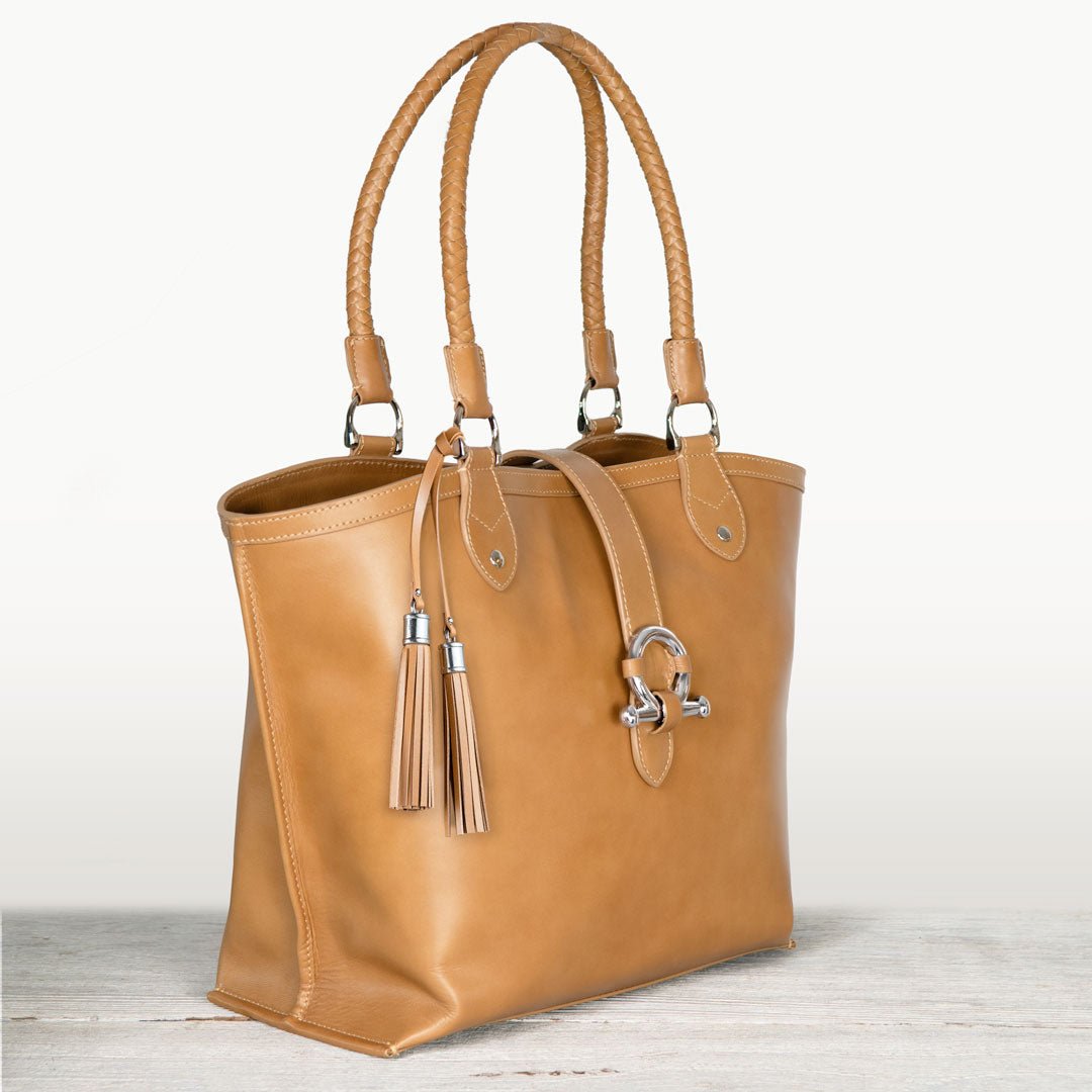 Urban Equestrian Del Rey - Horse Bit Tote Luxury Leather Handbag in Caramel