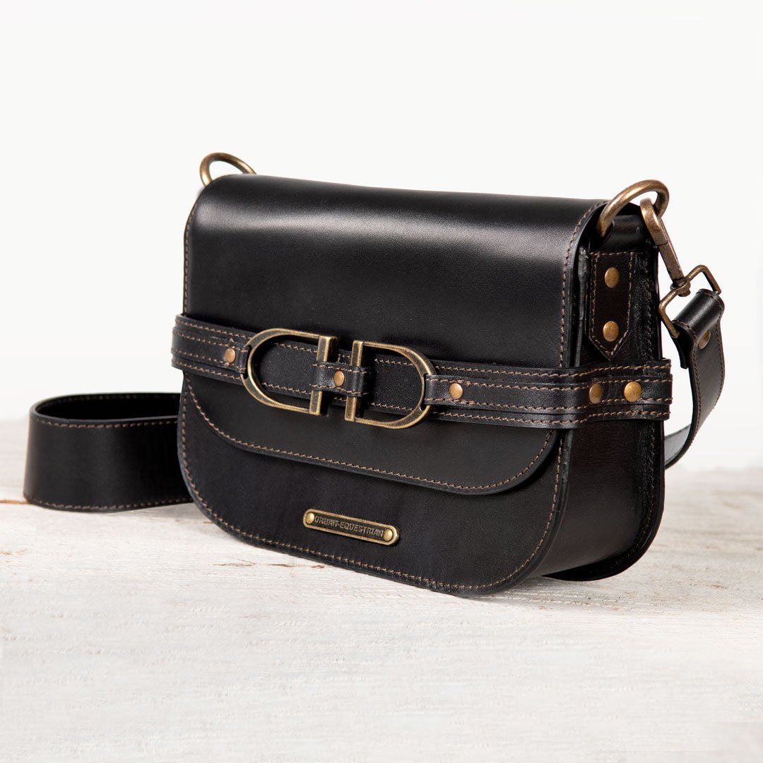 Urban Equestrian Delaney - Equestrian Stirrup Crossbody Luxury Leather Handbag in Black