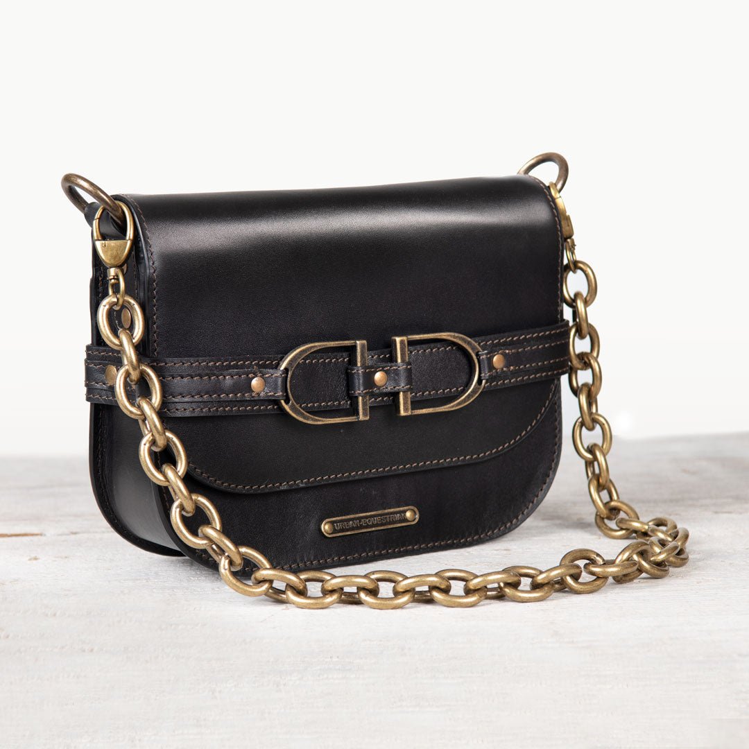 Urban Equestrian Delaney - Equestrian Stirrup Crossbody Luxury Leather Handbag in Black