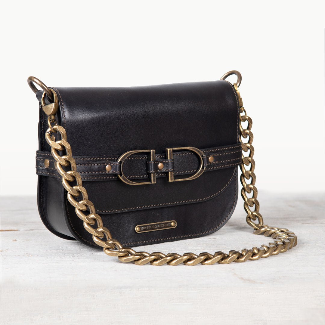 Urban Equestrian Delaney - Equestrian Stirrup Crossbody Luxury Leather Handbag in Black