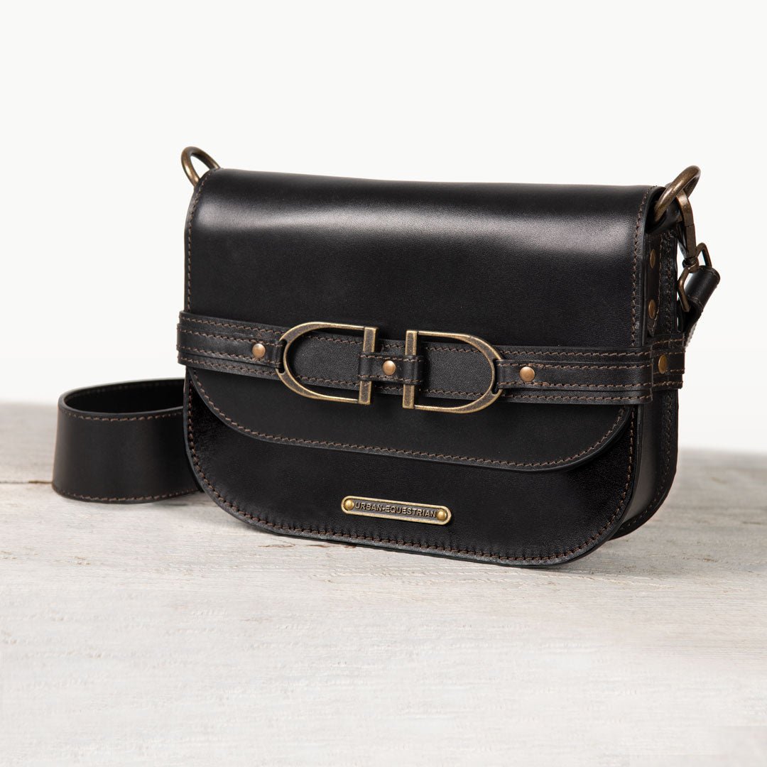 Urban Equestrian Delaney - Equestrian Stirrup Crossbody Luxury Leather Handbag in Black