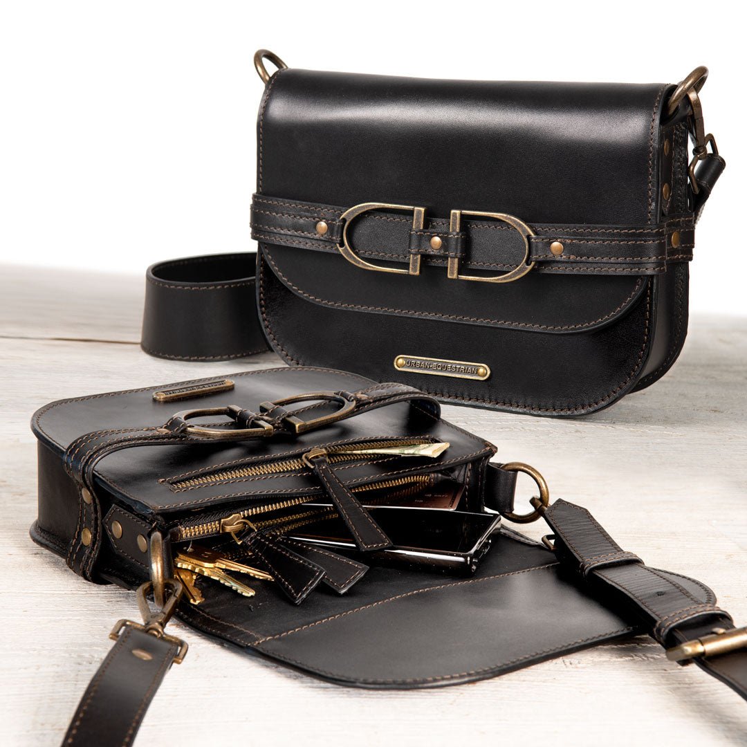 Urban Equestrian Delaney - Equestrian Stirrup Crossbody Luxury Leather Handbag in Black