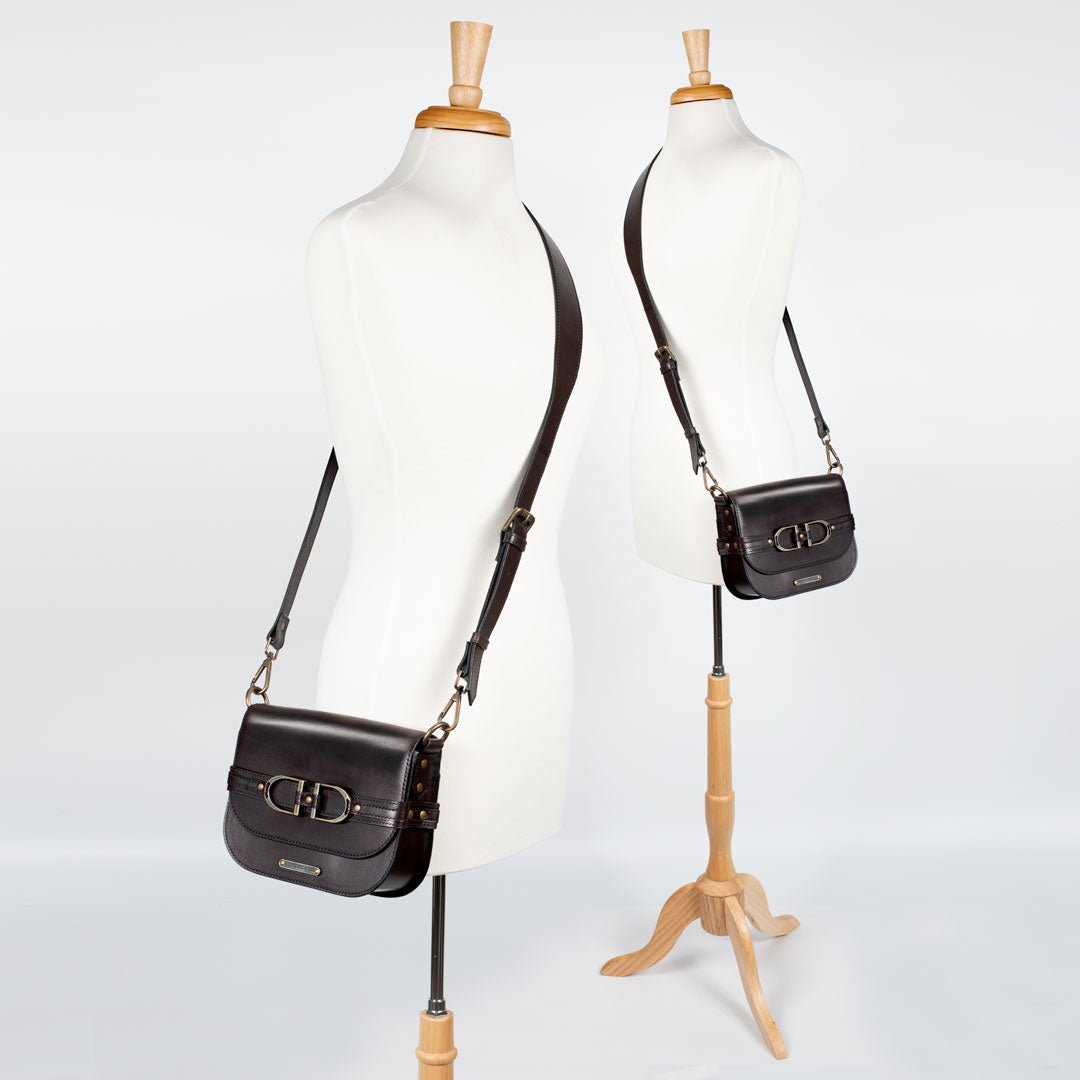 Urban Equestrian Delaney - Equestrian Stirrup Crossbody Luxury Leather Handbag in Black