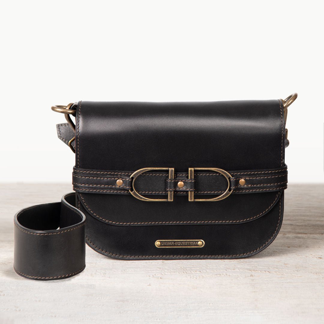 Urban Equestrian Delaney - Equestrian Stirrup Crossbody Luxury Leather Handbag in Black