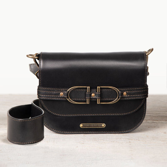 Urban Equestrian Delaney - Equestrian Stirrup Crossbody Luxury Leather Handbag in Black