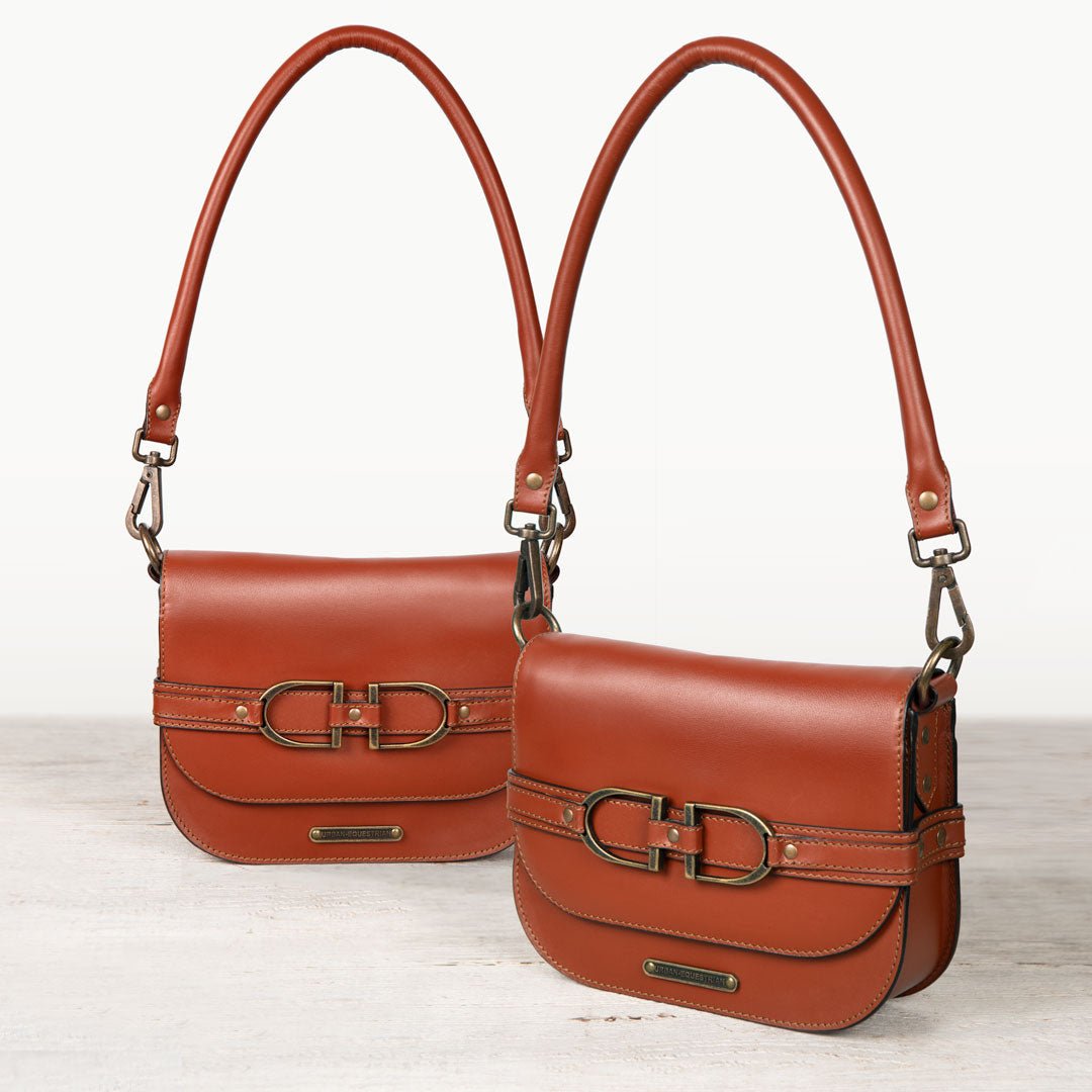 Urban Equestrian Delaney - Equestrian Stirrup Crossbody Luxury Leather Handbag in Cognac