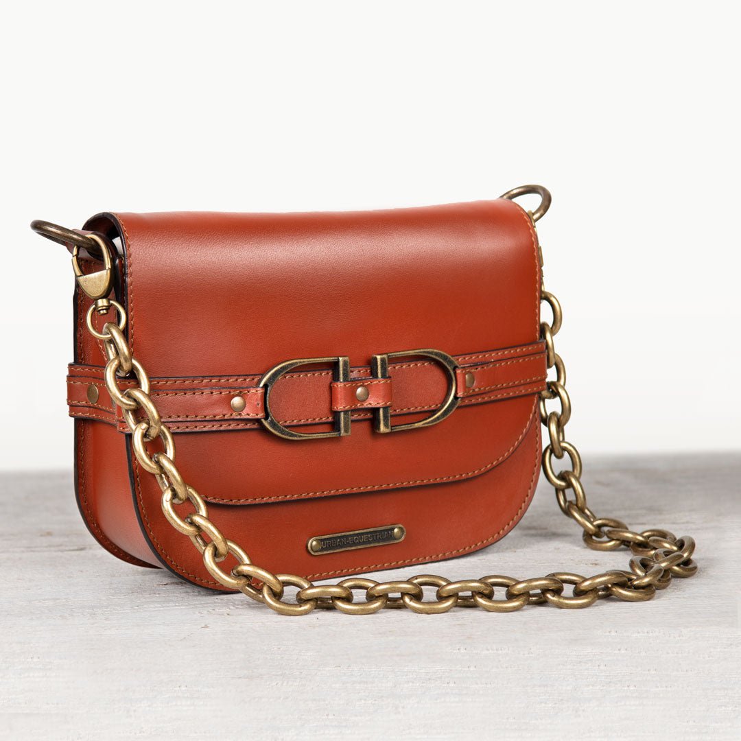Urban Equestrian Delaney - Equestrian Stirrup Crossbody Luxury Leather Handbag in Cognac