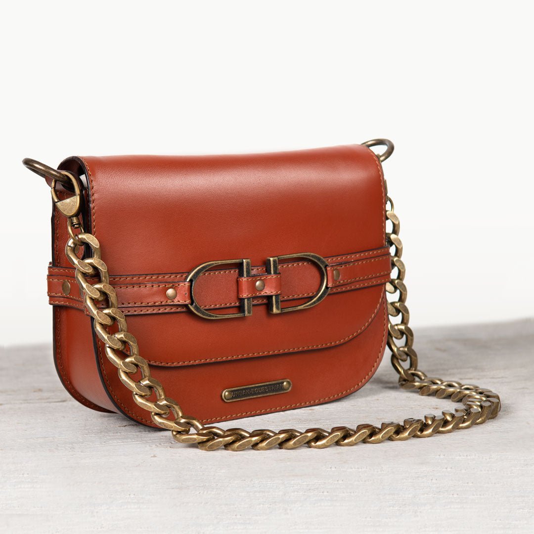 Urban Equestrian Delaney - Equestrian Stirrup Crossbody Luxury Leather Handbag in Cognac