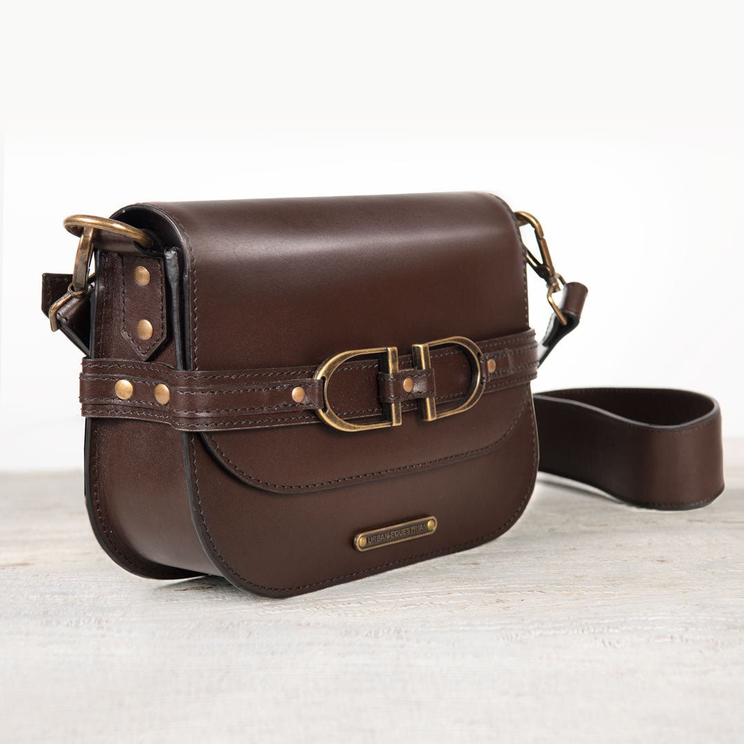 Urban Equestrian Delaney - Equestrian Stirrup Crossbody Luxury Leather Handbag in Deep Brown