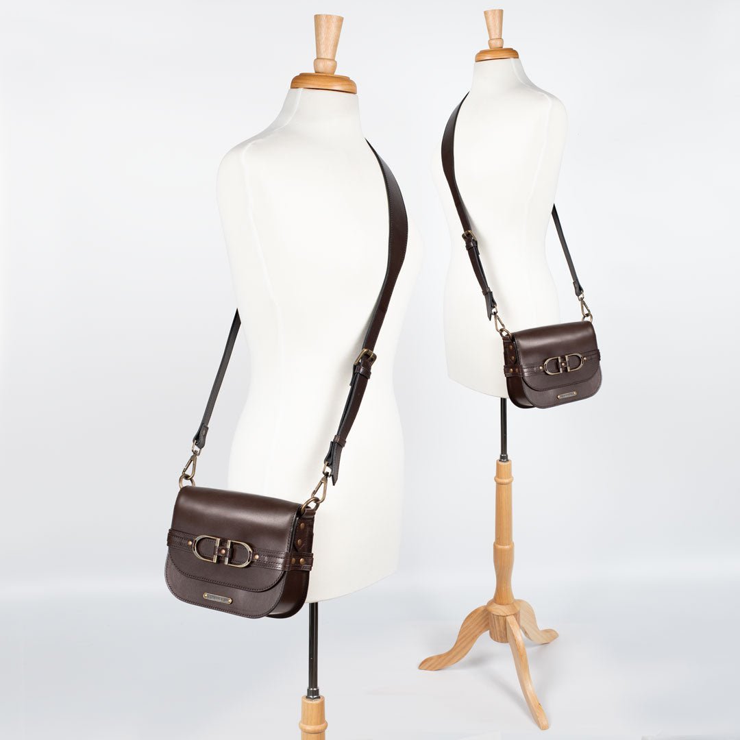 Urban Equestrian Delaney - Equestrian Stirrup Crossbody Luxury Leather Handbag in Deep Brown