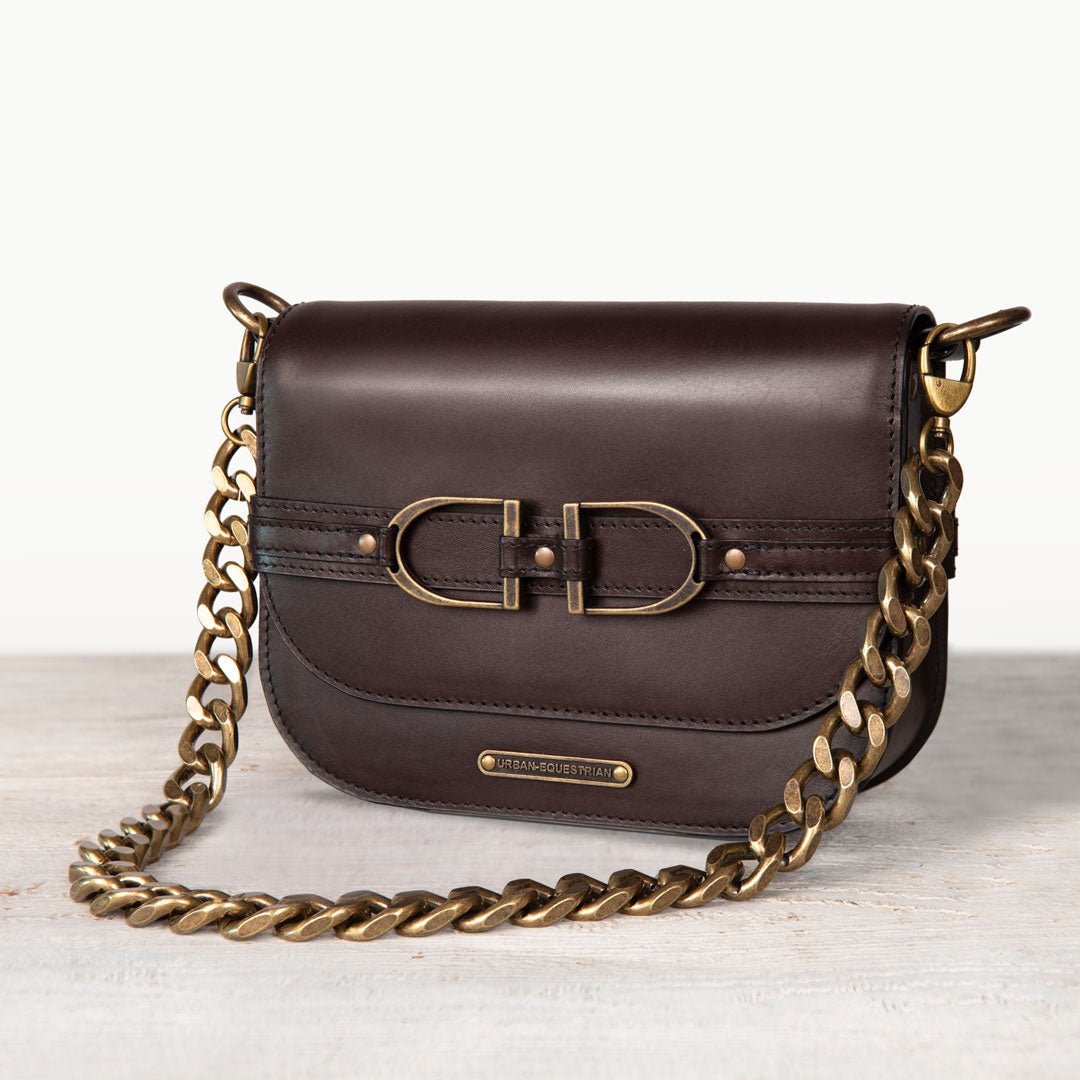 Urban Equestrian Delaney - Equestrian Stirrup Crossbody Luxury Leather Handbag in Deep Brown