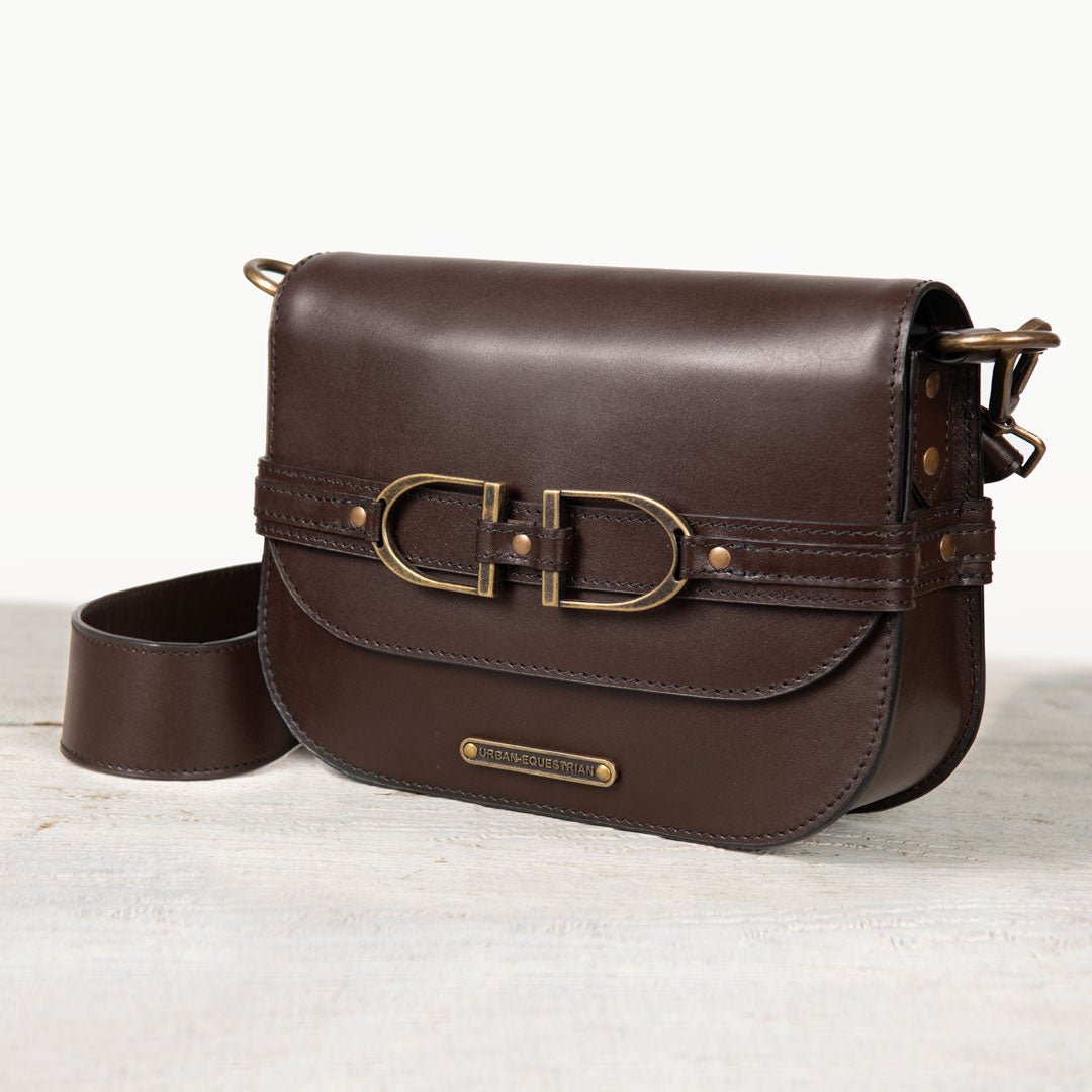 Urban Equestrian Delaney - Equestrian Stirrup Crossbody Luxury Leather Handbag in Deep Brown