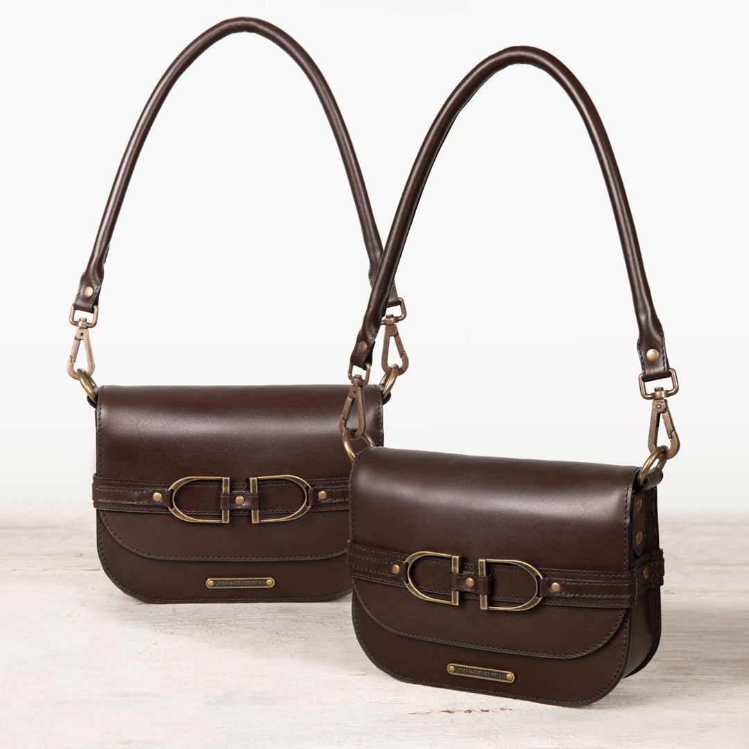 Urban Equestrian Delaney - Equestrian Stirrup Crossbody Luxury Leather Handbag in Deep Brown