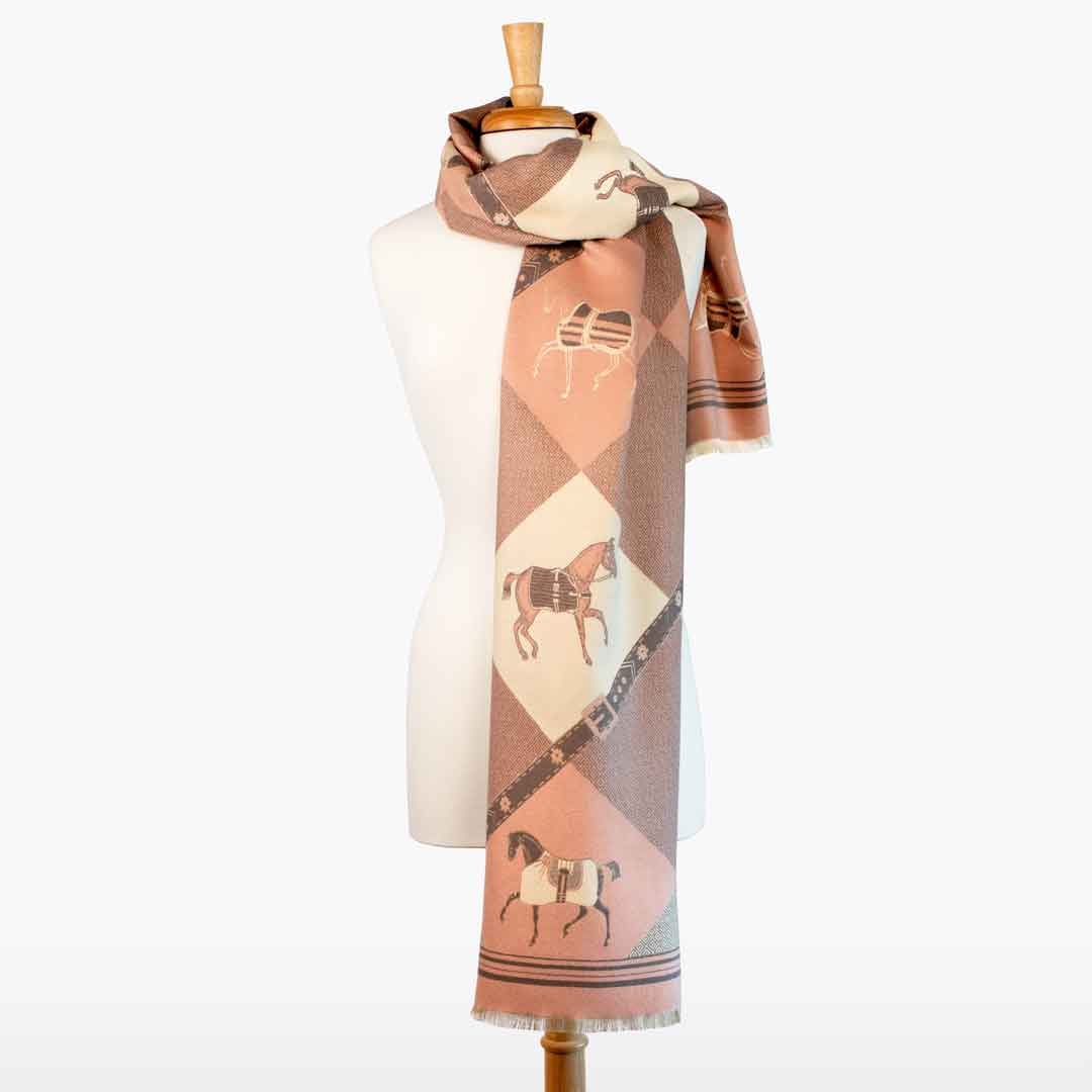 Urban Equestrian Della -  Blush Pink Equestrian Motif Luxe Shawl