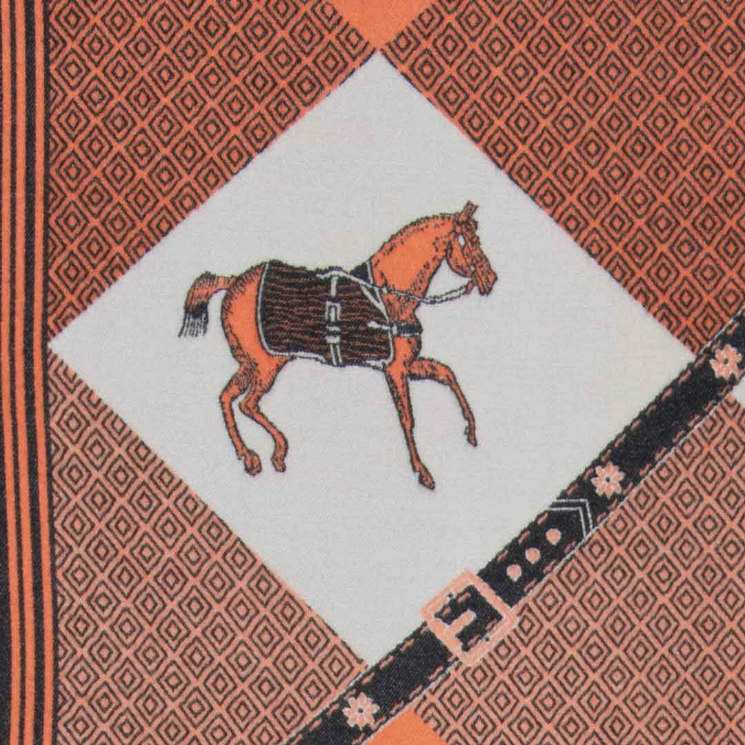 Urban Equestrian Della -  Tangerine Equestrian Motif Luxe Shawl