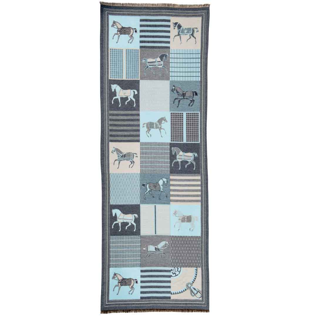 Urban Equestrian Devon -  Aqua Equestrian Motif Luxe Shawl