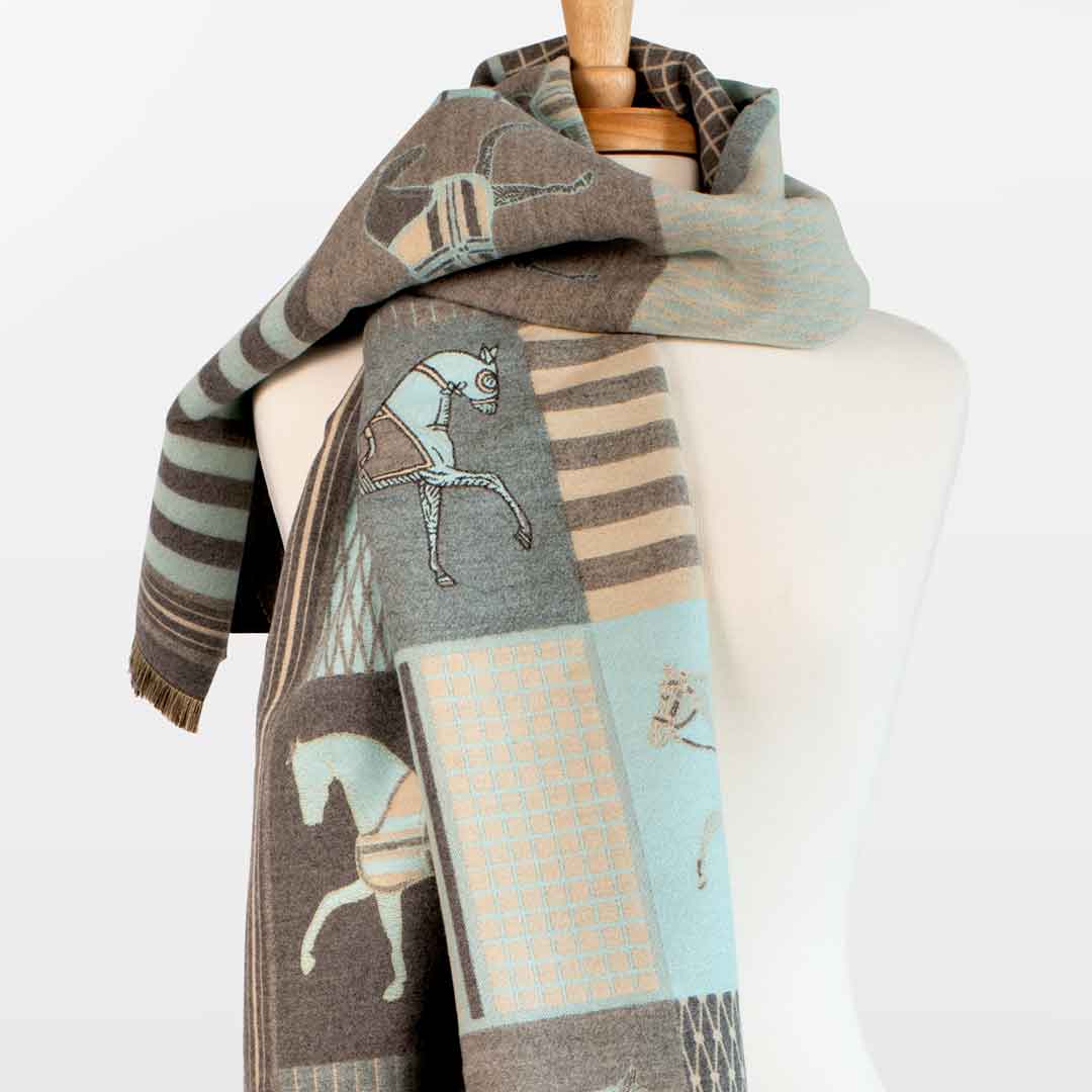Urban Equestrian Devon -  Aqua Equestrian Motif Luxe Shawl