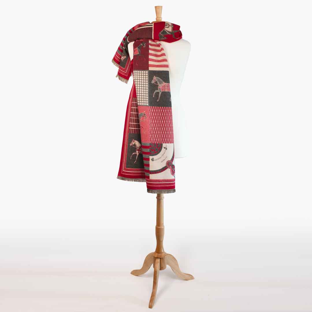 Urban Equestrian Devon -  Crimson Equestrian Motif Luxe Shawl