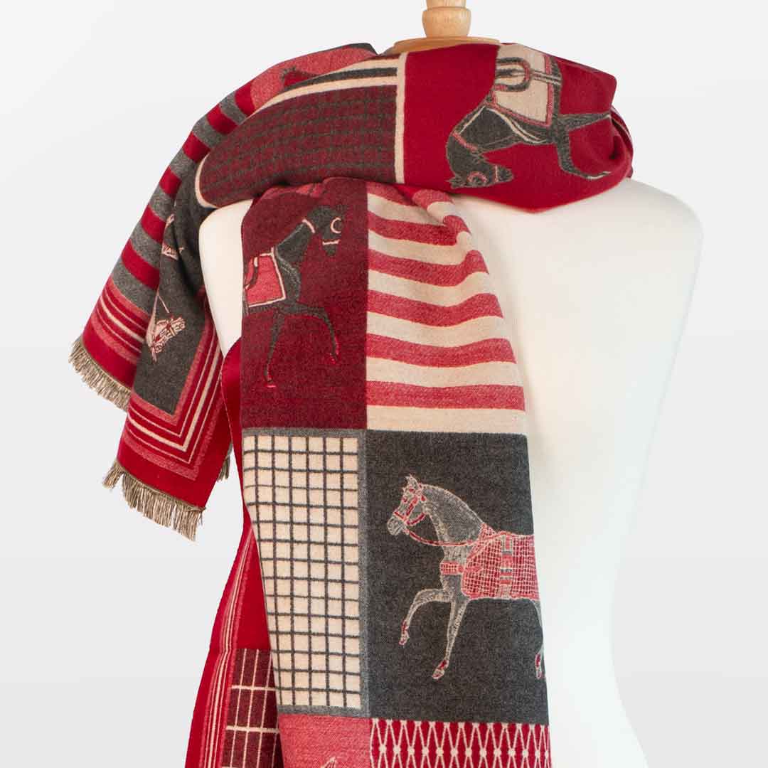 Urban Equestrian Devon -  Crimson Equestrian Motif Luxe Shawl