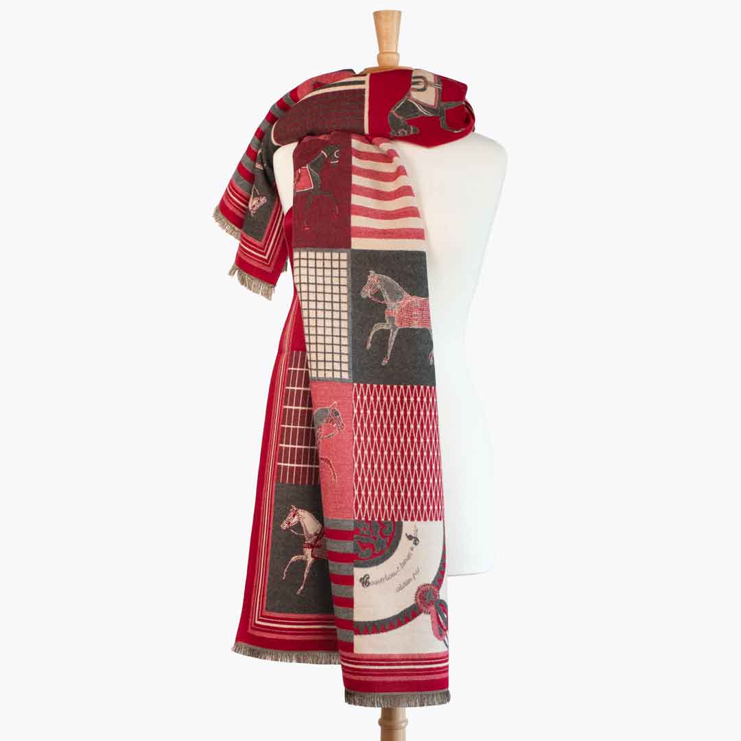 Urban Equestrian Devon -  Crimson Equestrian Motif Luxe Shawl