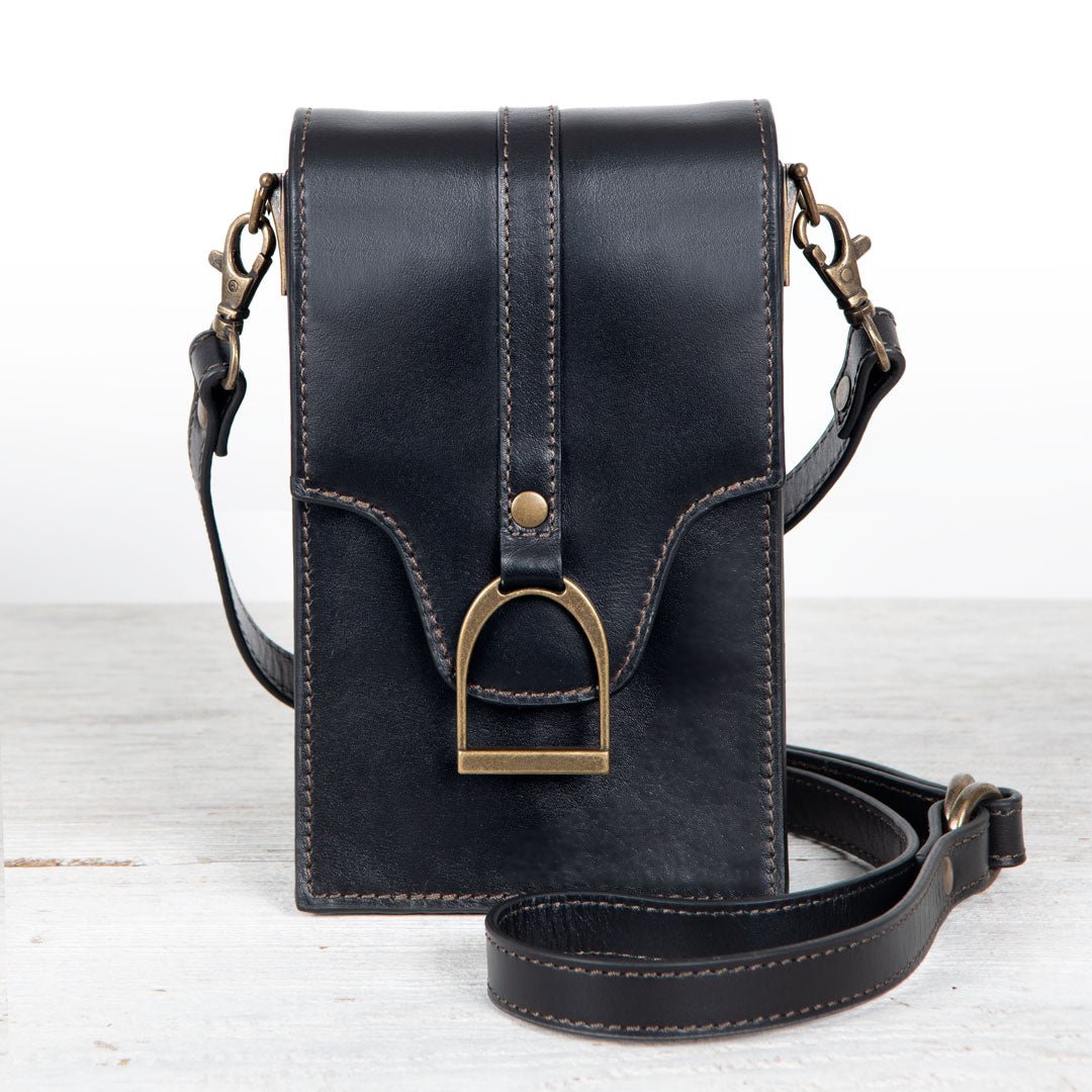 Urban Equestrian Devon Deluxe Phone Bag - Luxury Leather Handbag in Black