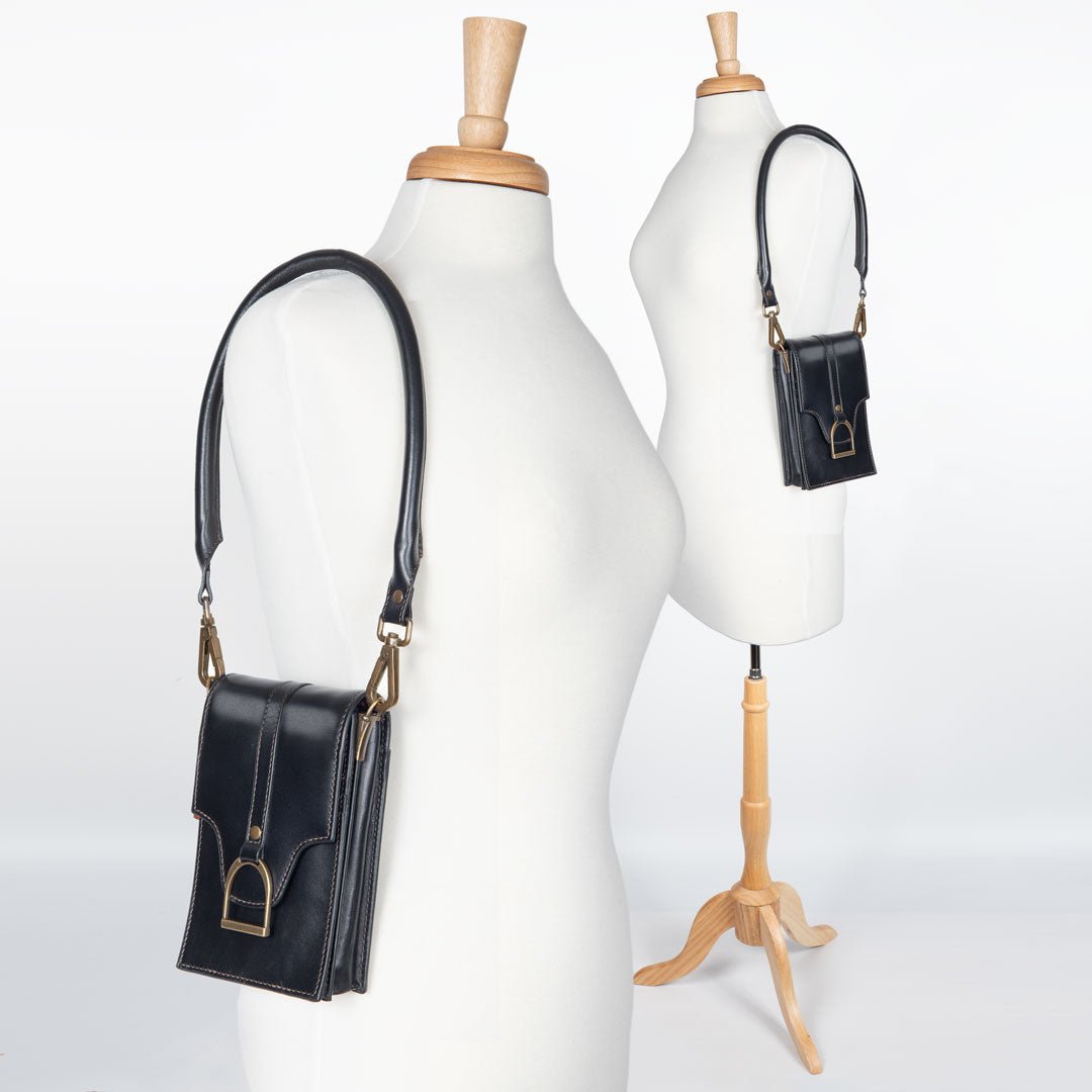 Urban Equestrian Devon Deluxe Phone Bag - Luxury Leather Handbag in Black