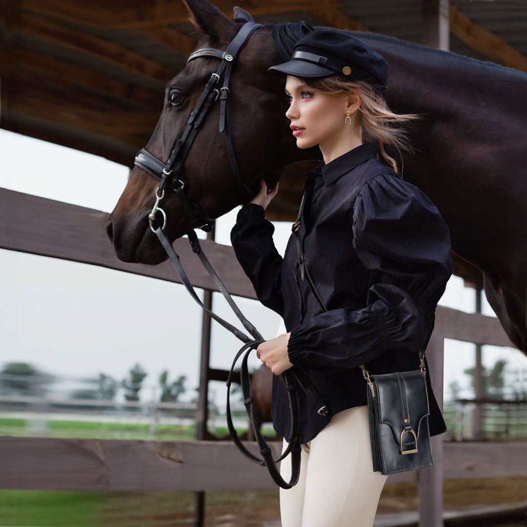 Urban Equestrian Devon Deluxe Phone Bag - Luxury Leather Handbag in Black