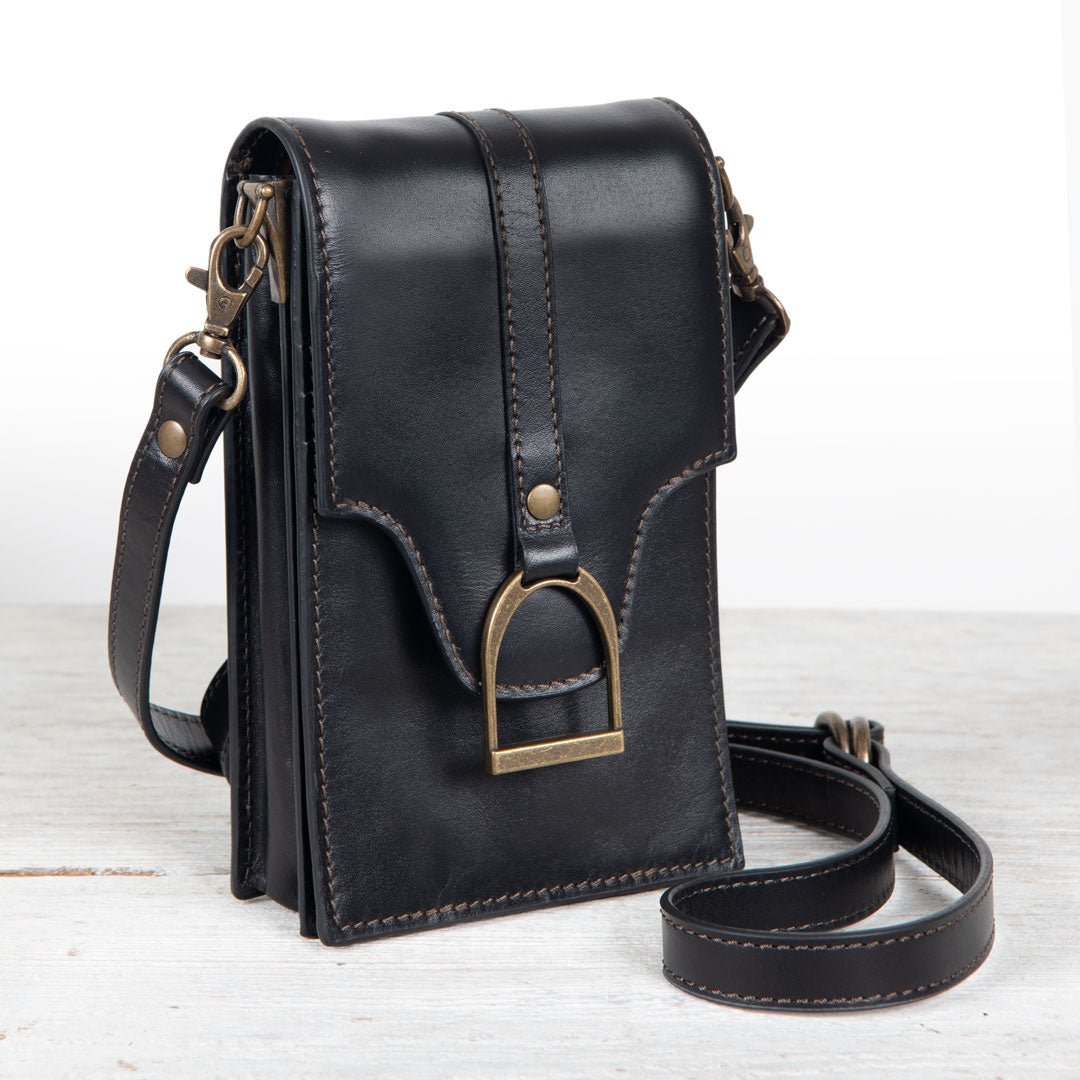 Urban Equestrian Devon Deluxe Phone Bag - Luxury Leather Handbag in Black