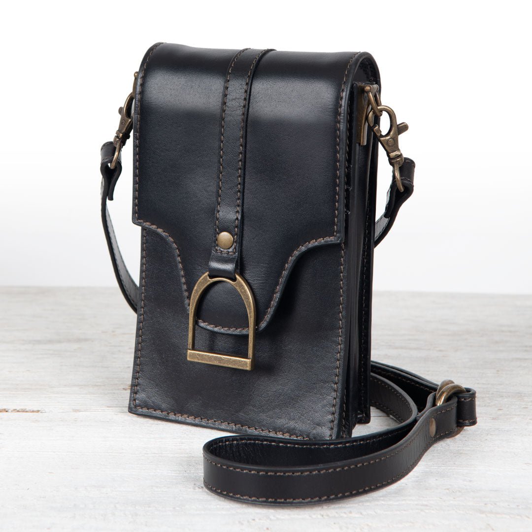 Urban Equestrian Devon Deluxe Phone Bag - Luxury Leather Handbag in Black