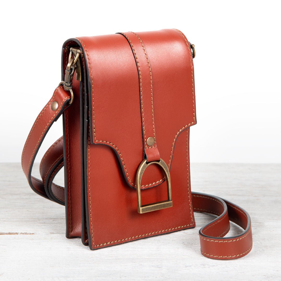 Urban Equestrian Devon Deluxe Phone Bag - Luxury Leather Handbag in Cognac
