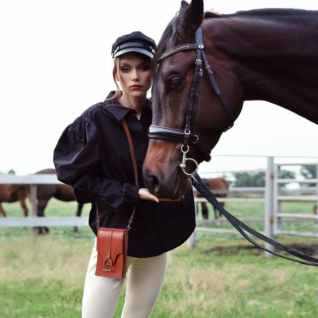 Urban Equestrian Devon Deluxe Phone Bag - Luxury Leather Handbag in Cognac