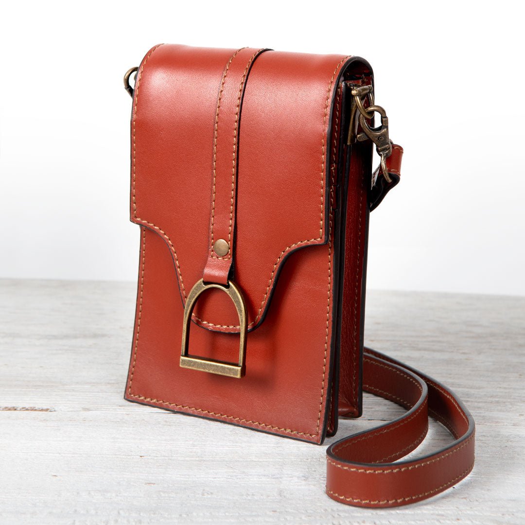Urban Equestrian Devon Deluxe Phone Bag - Luxury Leather Handbag in Cognac