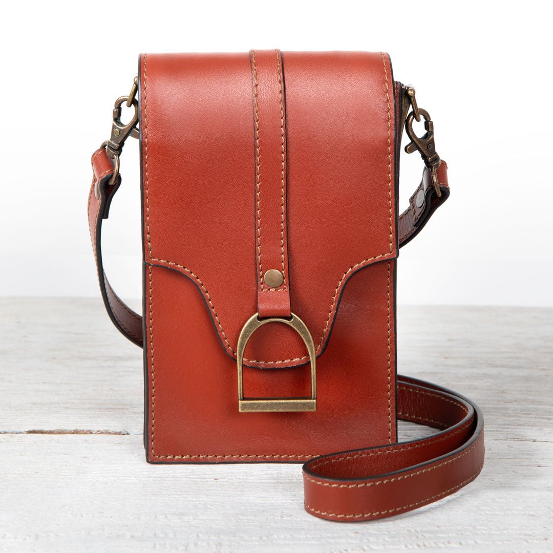 Urban Equestrian Devon Deluxe Phone Bag - Luxury Leather Handbag in Cognac