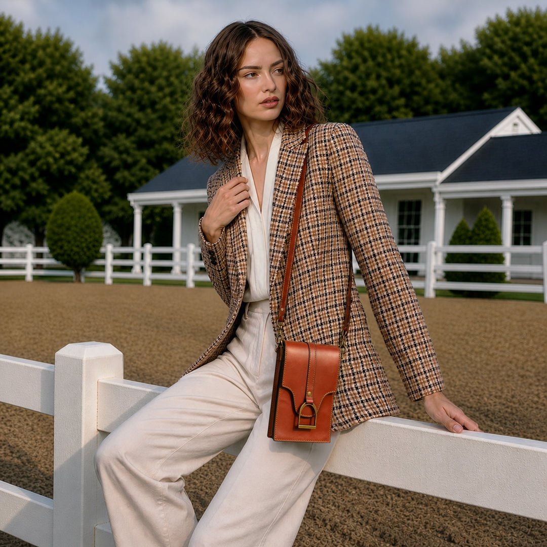 Urban Equestrian Devon Deluxe Phone Bag - Luxury Leather Handbag in Cognac