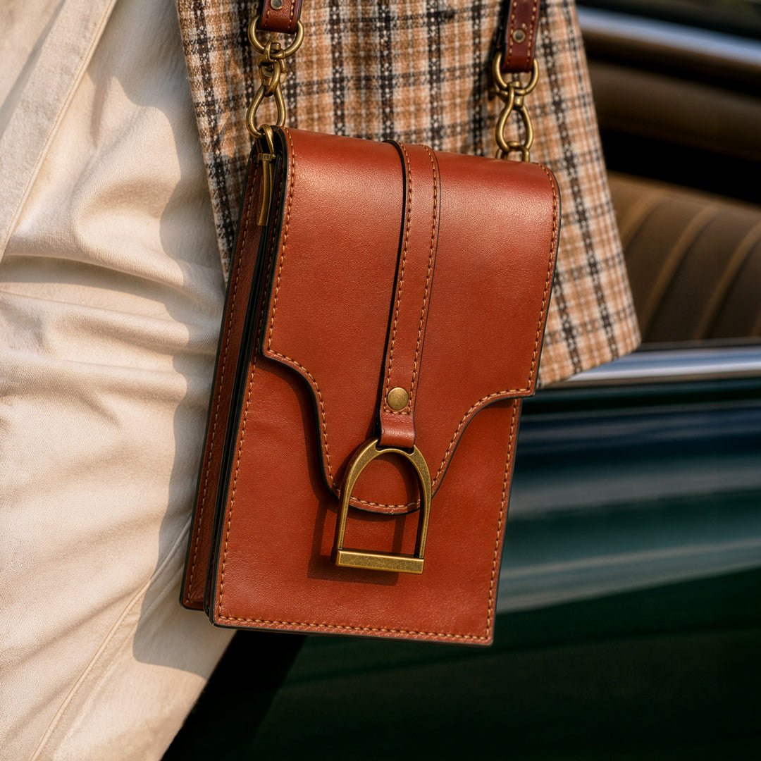 Urban Equestrian Devon Deluxe Phone Bag - Luxury Leather Handbag in Cognac
