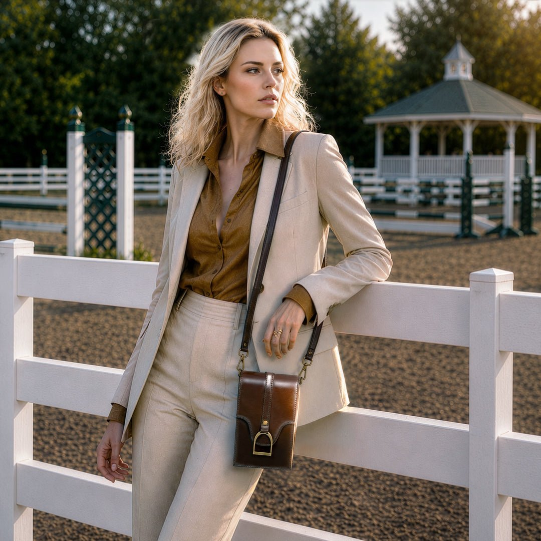 Urban Equestrian Devon Deluxe Phone Bag - Luxury Leather Handbag in Deep Brown