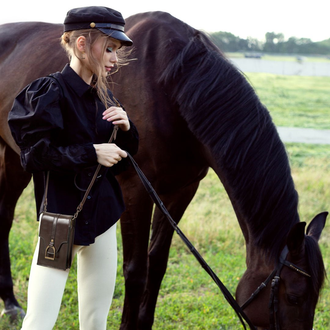 Urban Equestrian Devon Deluxe Phone Bag - Luxury Leather Handbag in Deep Brown