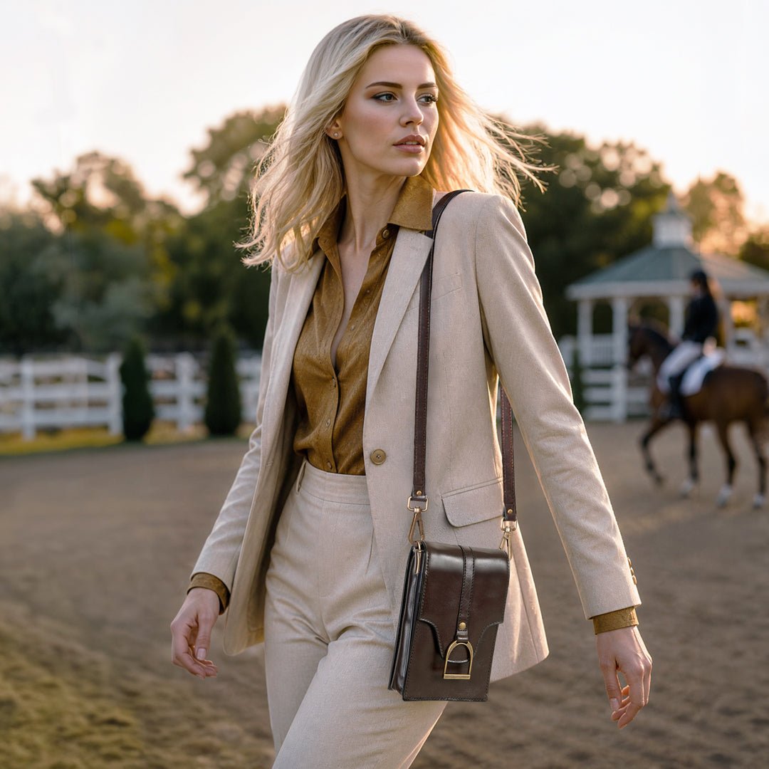 Urban Equestrian Devon Deluxe Phone Bag - Luxury Leather Handbag in Deep Brown