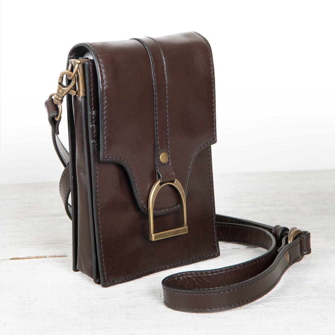Urban Equestrian Devon Deluxe Phone Bag - Luxury Leather Handbag in Deep Brown