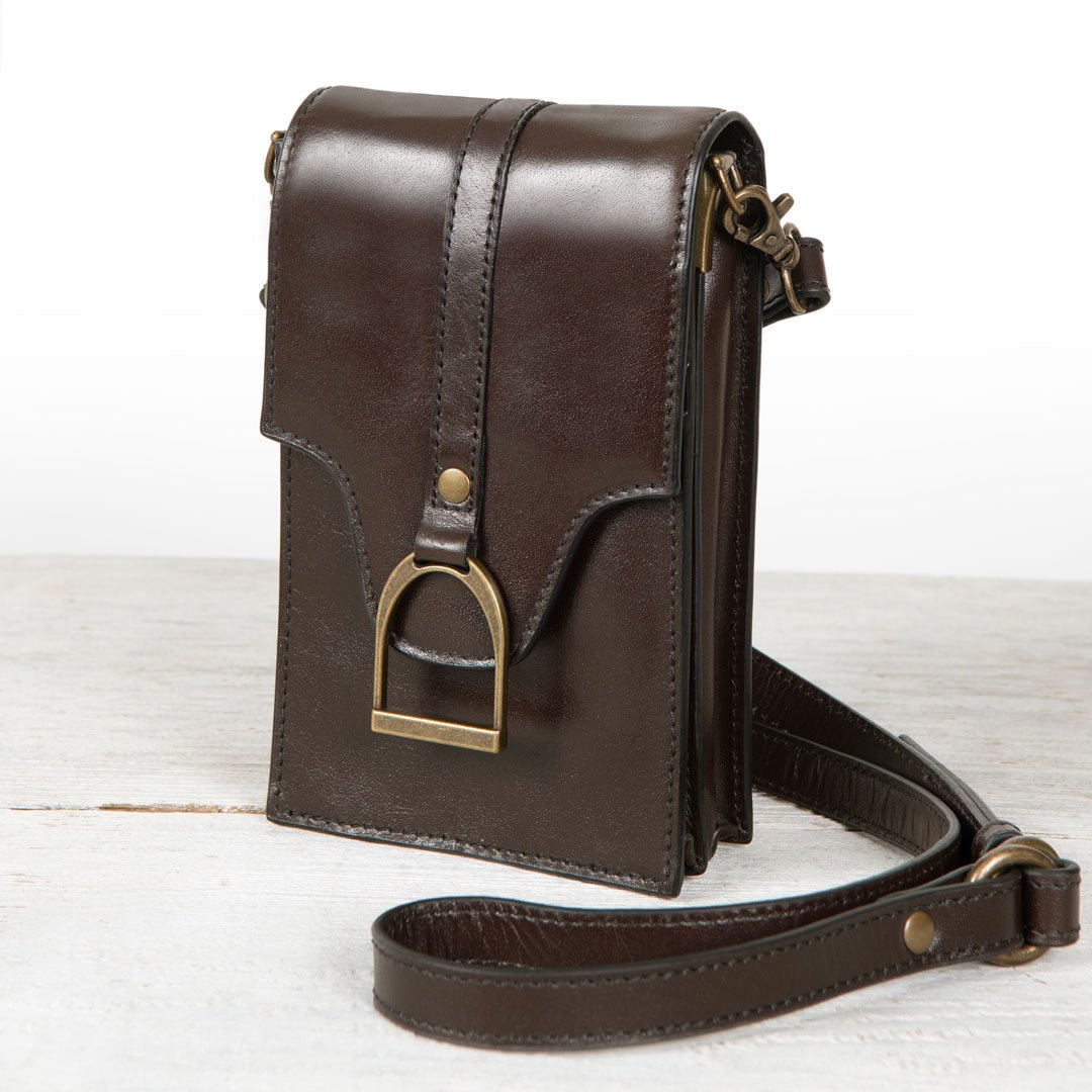 Urban Equestrian Devon Deluxe Phone Bag - Luxury Leather Handbag in Deep Brown