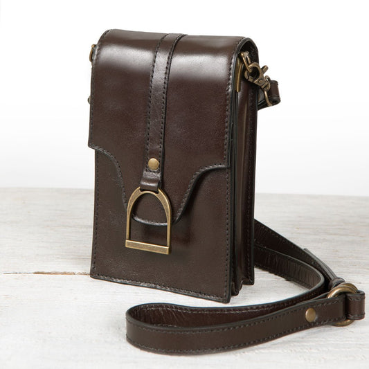 Urban Equestrian Devon Deluxe Phone Bag - Luxury Leather Handbag in Deep Brown