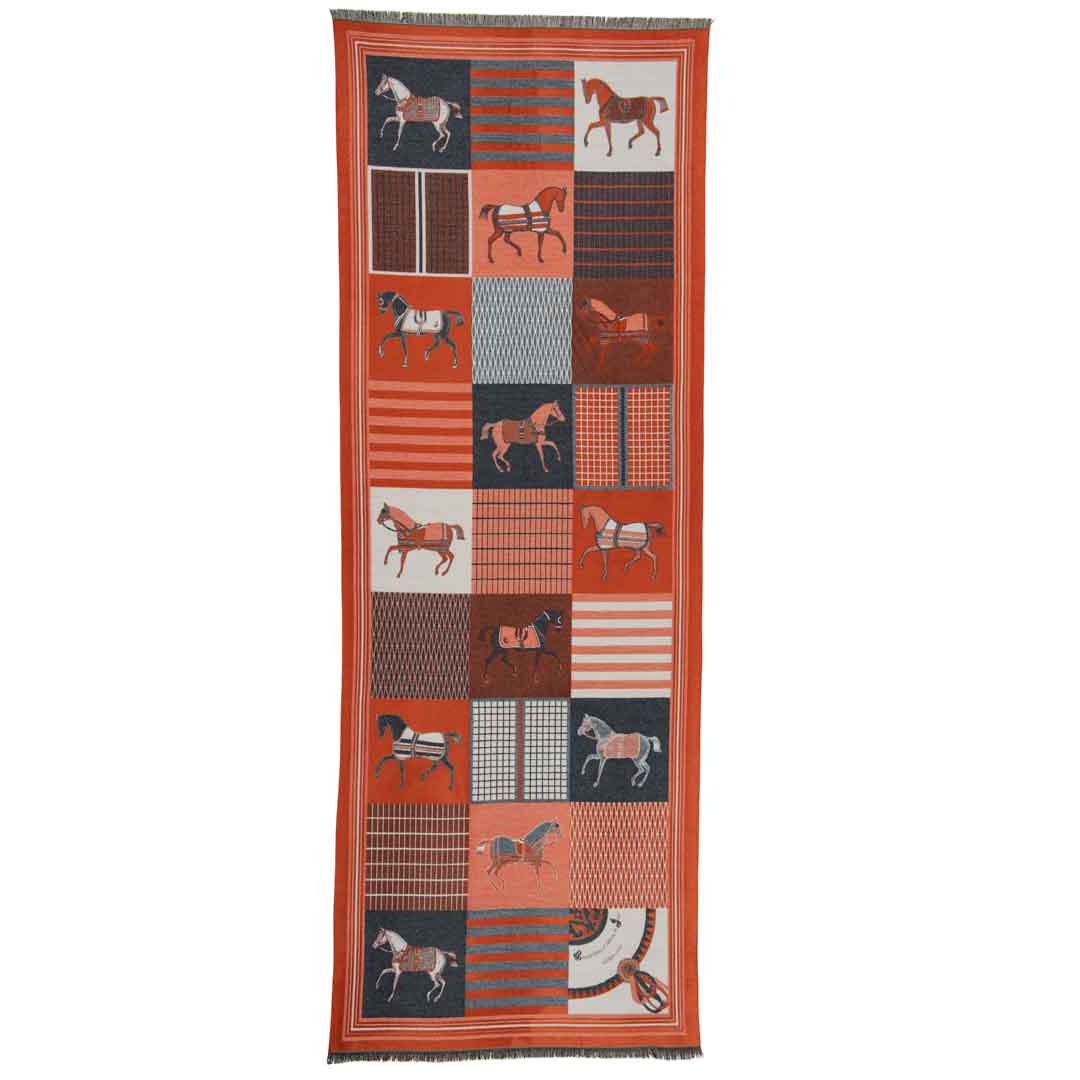 Urban Equestrian Devon -  Tangerine Equestrian Motif Luxe Shawl
