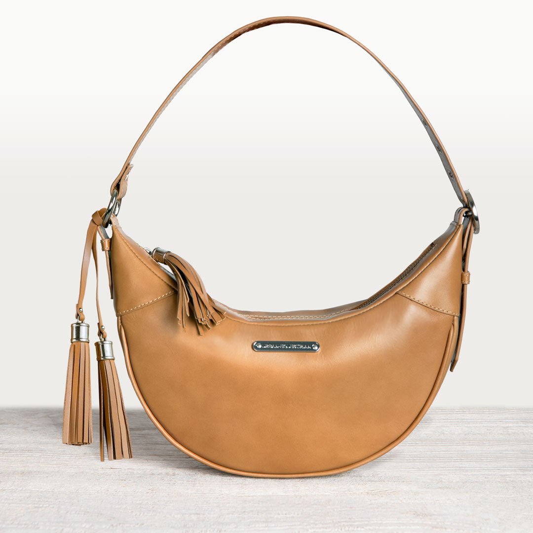Urban Equestrian Elle - Half-Moon Vanity Luxury Leather Handbag in Caramel